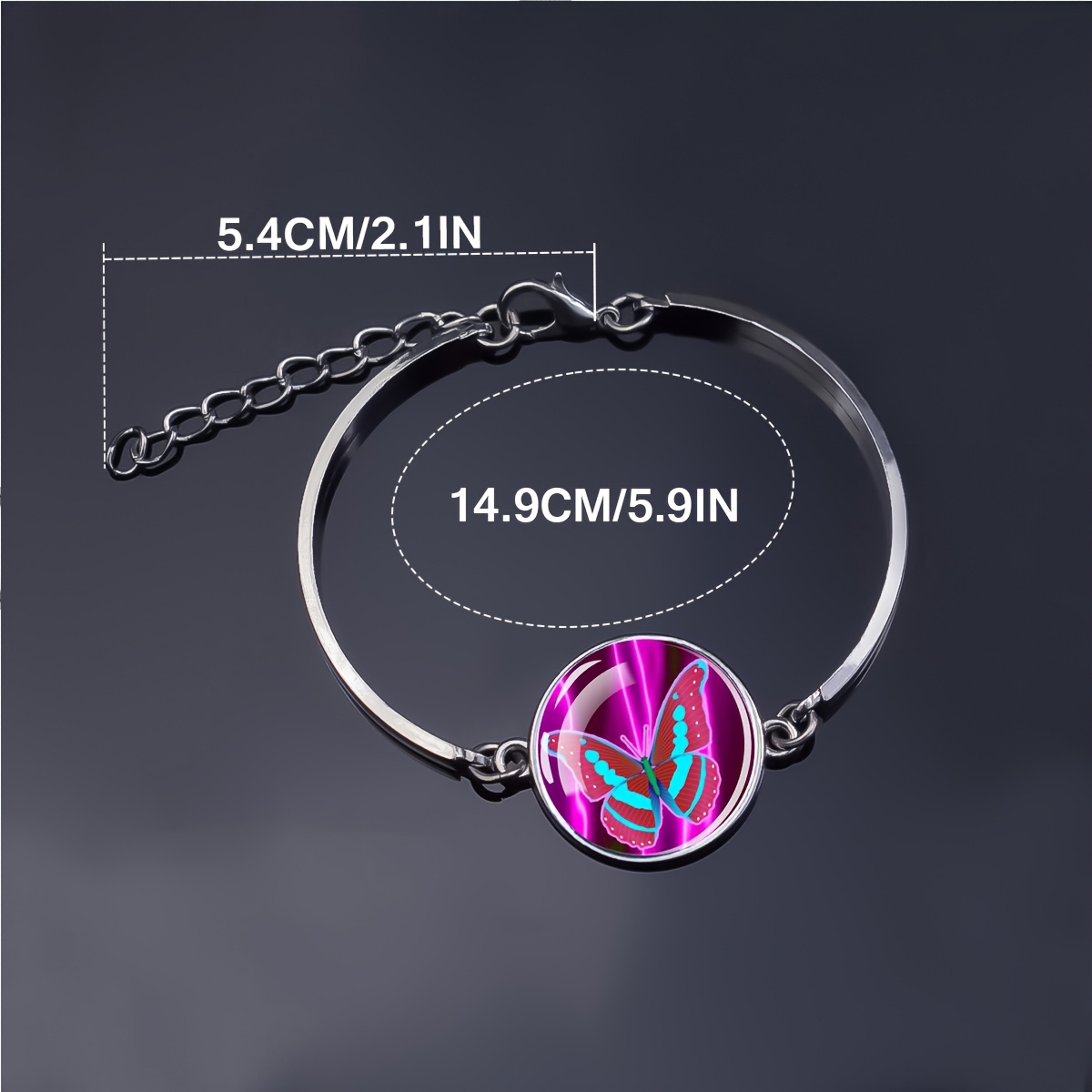 Adjustable Butterfly Design Glass Dome Charm Bracelet for Women